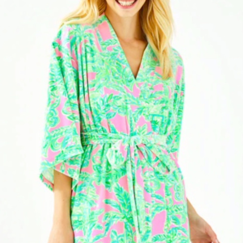 Lilly Pulitzer Elaine Velour Robe - Pink Sand Paradise S/M
